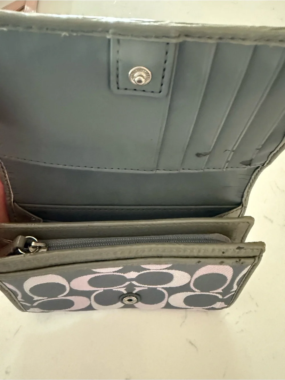 Coach Small Signature Wallet in Blue and Pink